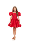 ASHLEYlauren 8387 | Red pageant dress with structured bodice and full skirt with choker detail