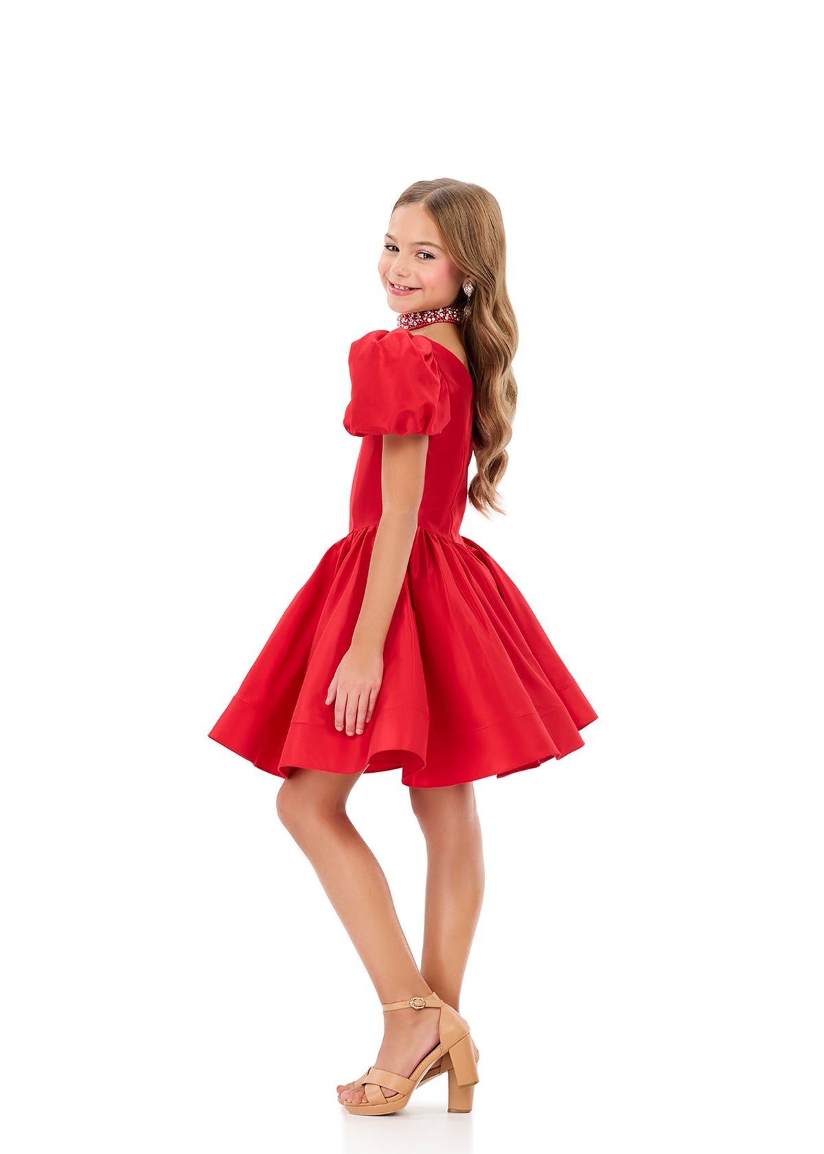 ASHLEYlauren Style 8387 Kids Cocktail Dress with Puff Sleeves, A-Line Skirt, and Collar ASHLEYlauren Style 8387 Kids Cocktail Dress with Puff Sleeves, A-Line Skirt, and Collar