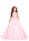 ASHLEYlauren 8395 Gown| light pink beaded kids high neck evening gown straps on back 