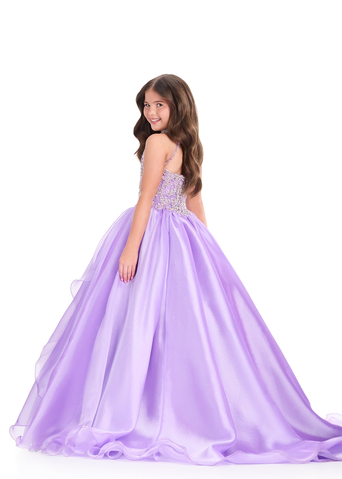 ASHLEYlauren 8395 Gown | elegant long purple evening gown with beaded high neck 