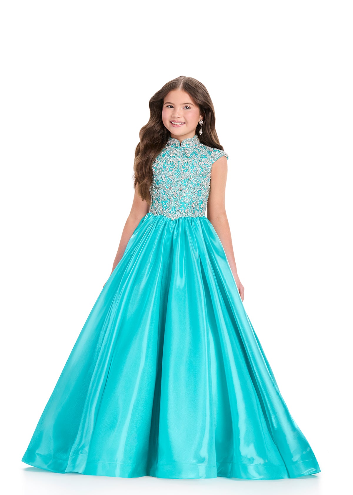 ASHLEYlauren 8396 Gown | beautiful deep jade color long evening gown with beading from the waist up 
