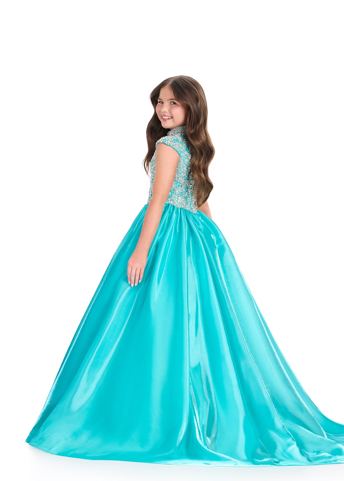 ASHLEYlauren 8396 Gown | elegant jade formal dress with beaded front and back long dress