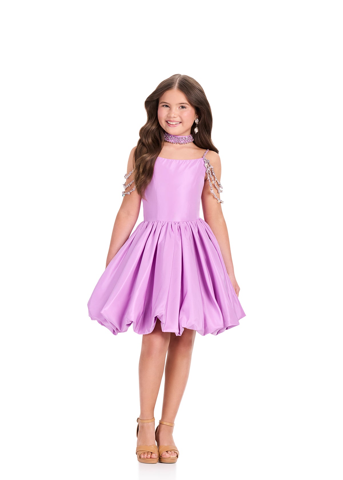 ASHLEYlauren 0397 Cocktail | Purple fun fashion cocktail dress with elegant off the shoulder straps and a show stopping collar 