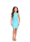 ASHLEYlauren 8398 Cocktail| Bright aqua elegant cocktail that features a show stopping bow in the back 