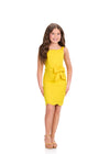 ASHLEYlauren 8401 Cocktail | Bright yellow kids pageant interview cocktail with belt and bow 
