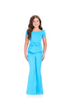 ASHLEYlauren 8403 Jumpsuit| Vibrant blue jumpsuit that show cases a dazzling belt and bow