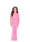 ASHLEYlauren 8403 Jumpsuit | Fun bright pink jumpsuit that features a belt and cute bow