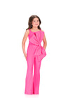 ASHLEYlauren 8404 Jumpsuit | Vibrant hot pink jumpsuit with a dazzling big bow in the front 