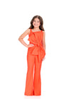ASHLEYlauren 8404 Jumpsuit | Neon orange pageant interview jumpsuit with big bow