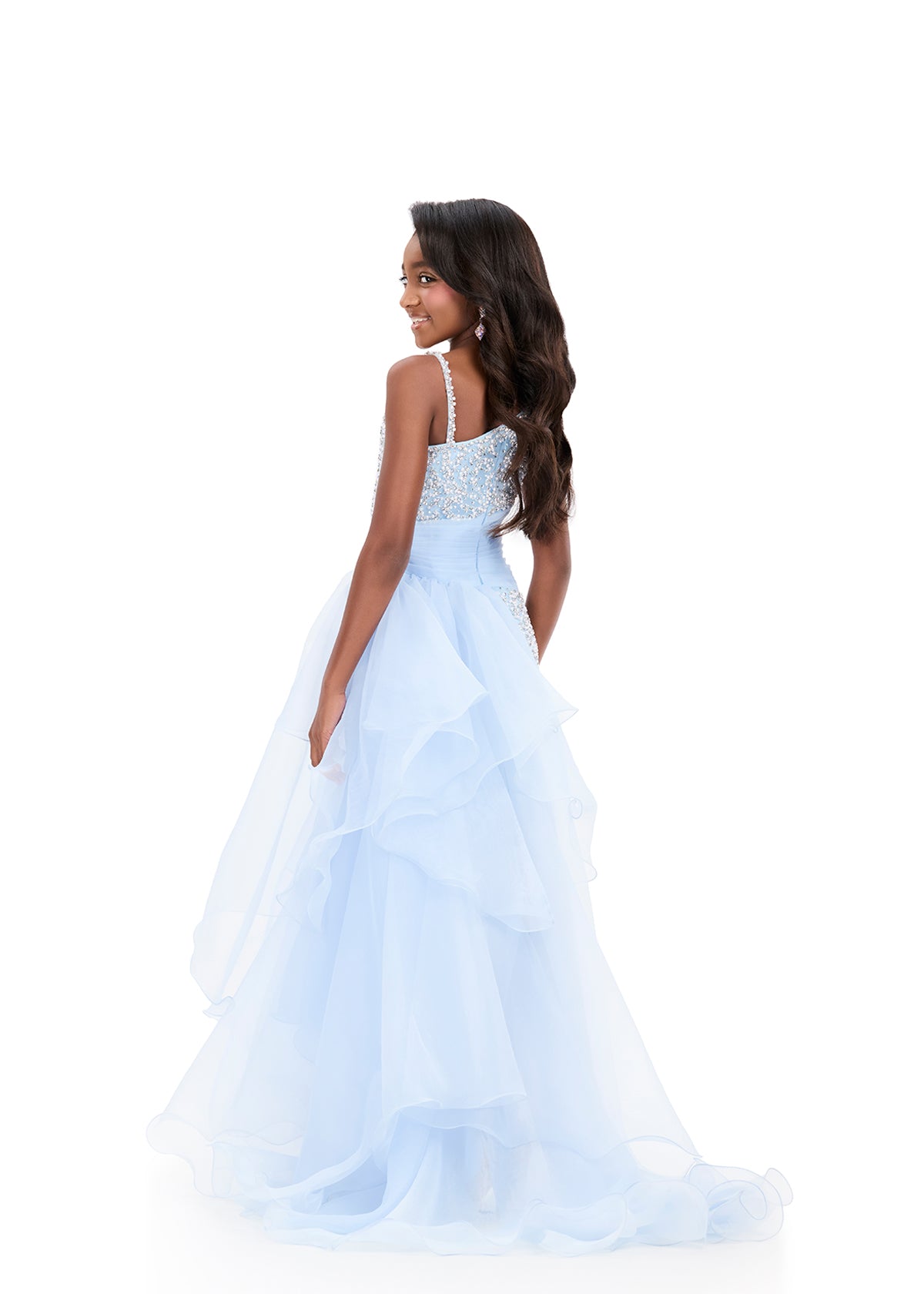 ASHLEYlauren 8408 - Beaded Mini Dress with Organza Ruffle