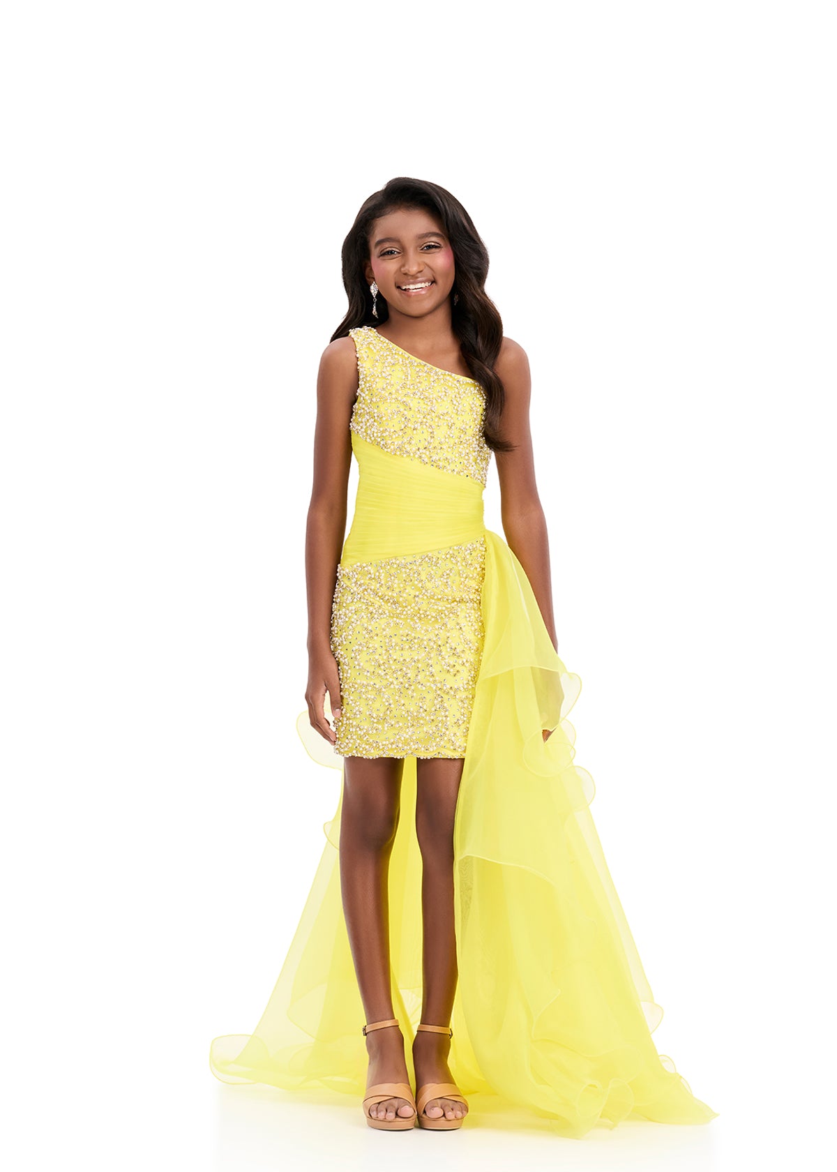 ASHLEYlauren Style 8408 - Beaded Mini Dress with Organza Ruffle