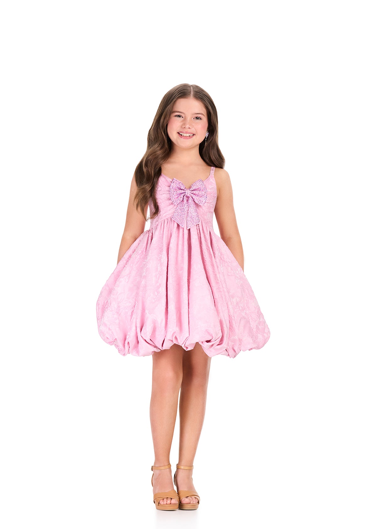 ASHLEYlauren 8409 Cocktail | Elegant light pink cocktail dress that features a beautiful pink sparkly bow 