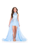 ASHLEYlauren 8412 Gown | Stunning light blue romper with bows that features a light blue overskirt