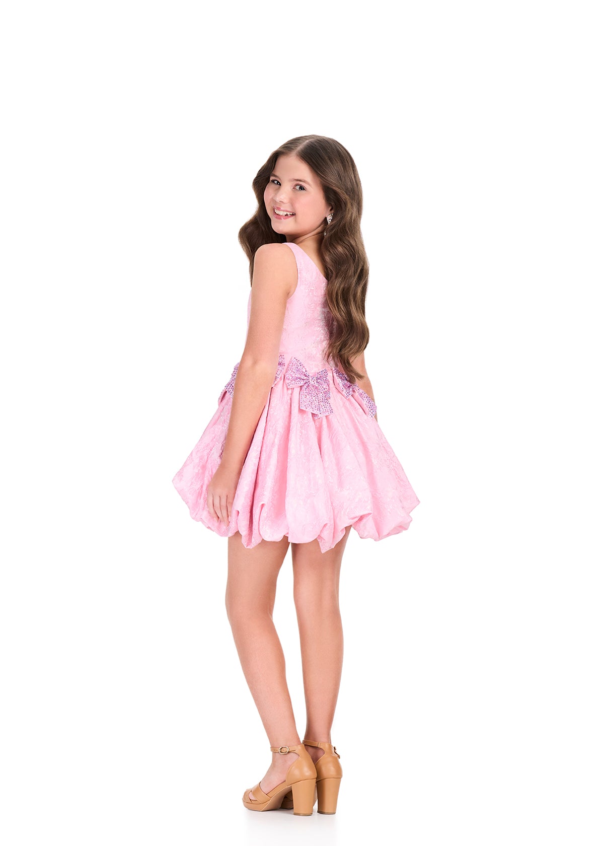 ASHLEYlauren 8413 Cocktail | Elegant pink floral cocktail dress that highlights stunning bows