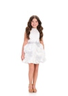 ASHLEYlauren 8414 Cocktail | Stunning  white kids cocktail with sparkly belt and collar and bows