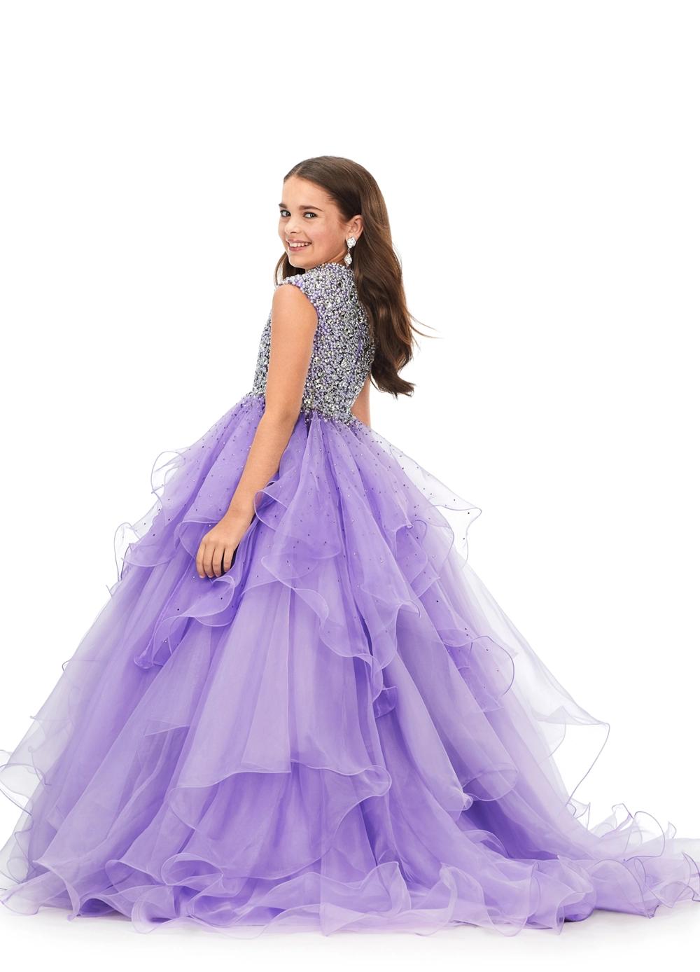 ASHLEYlauren Kids 8180 High Neckline Ball Gown with Crystal & Pearl Bodice and Ruffle Skirt