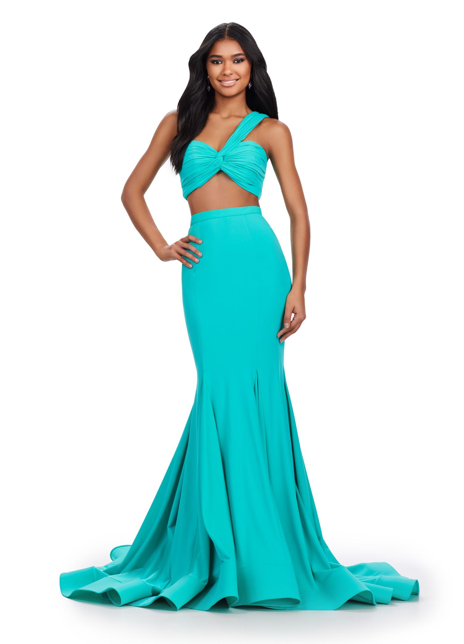 ASHLEYlauren 11646 One Shoulder Two Piece Scuba Gown ASHLEYlauren 11646 One Shoulder Two Piece Scuba Gown