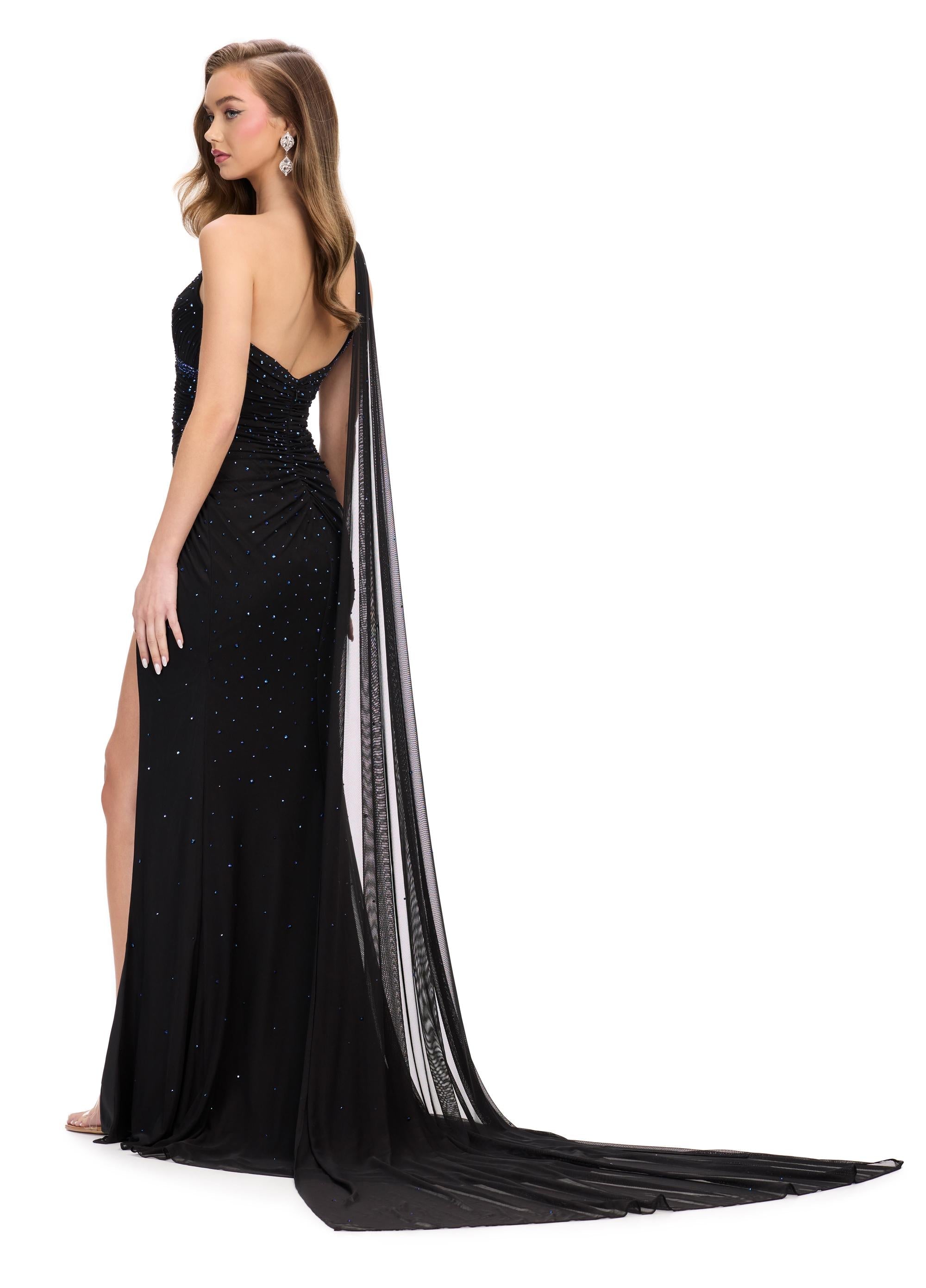 ASHLEYlauren 11736 - One-Shoulder Gown with Cape and Press