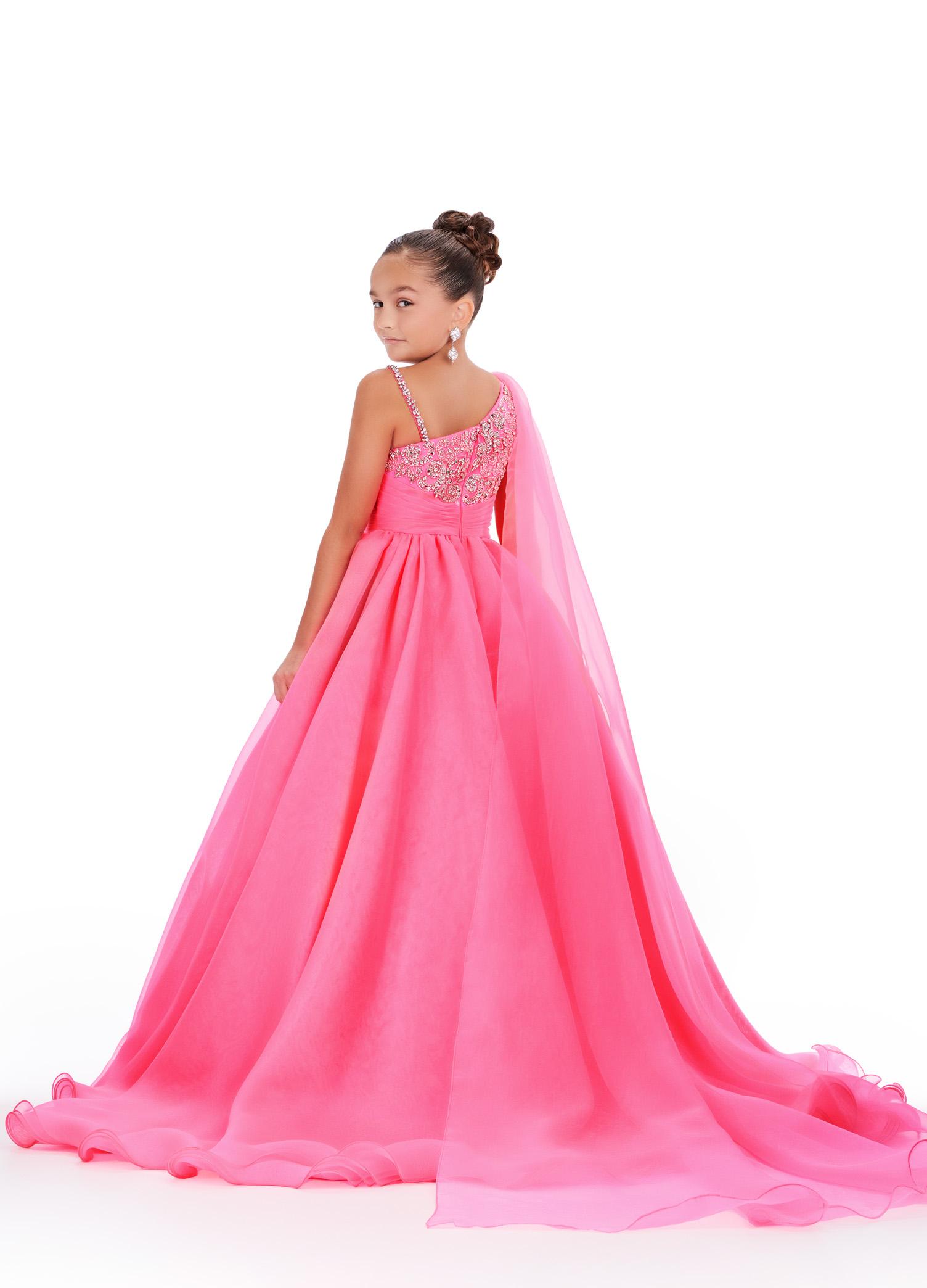 ASHLEYlauren 8212 Kids One Shoulder Organza Ball Gown