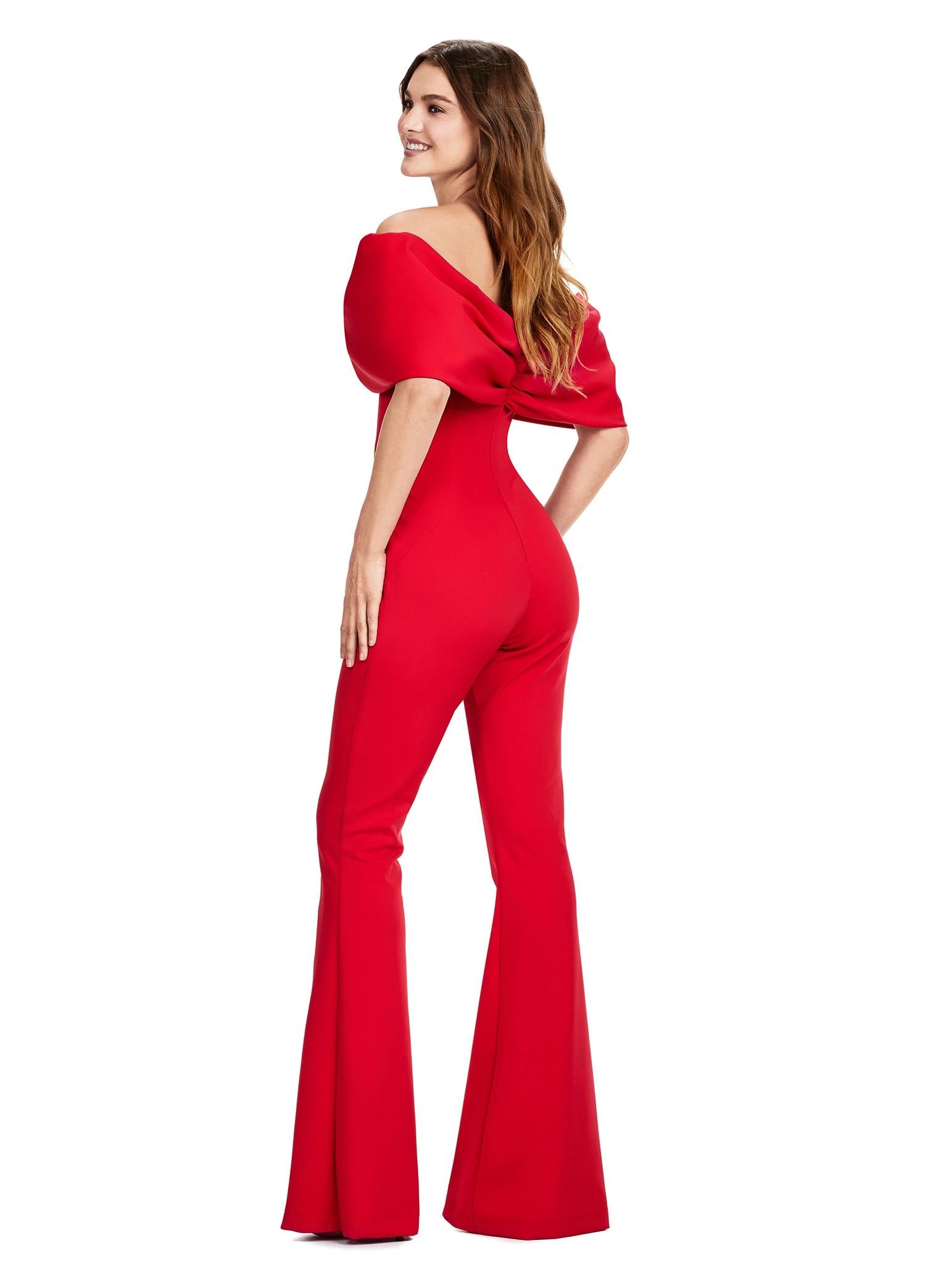 ASHLEYlauren 11414 Off Shoulder Bow Jumpsuit