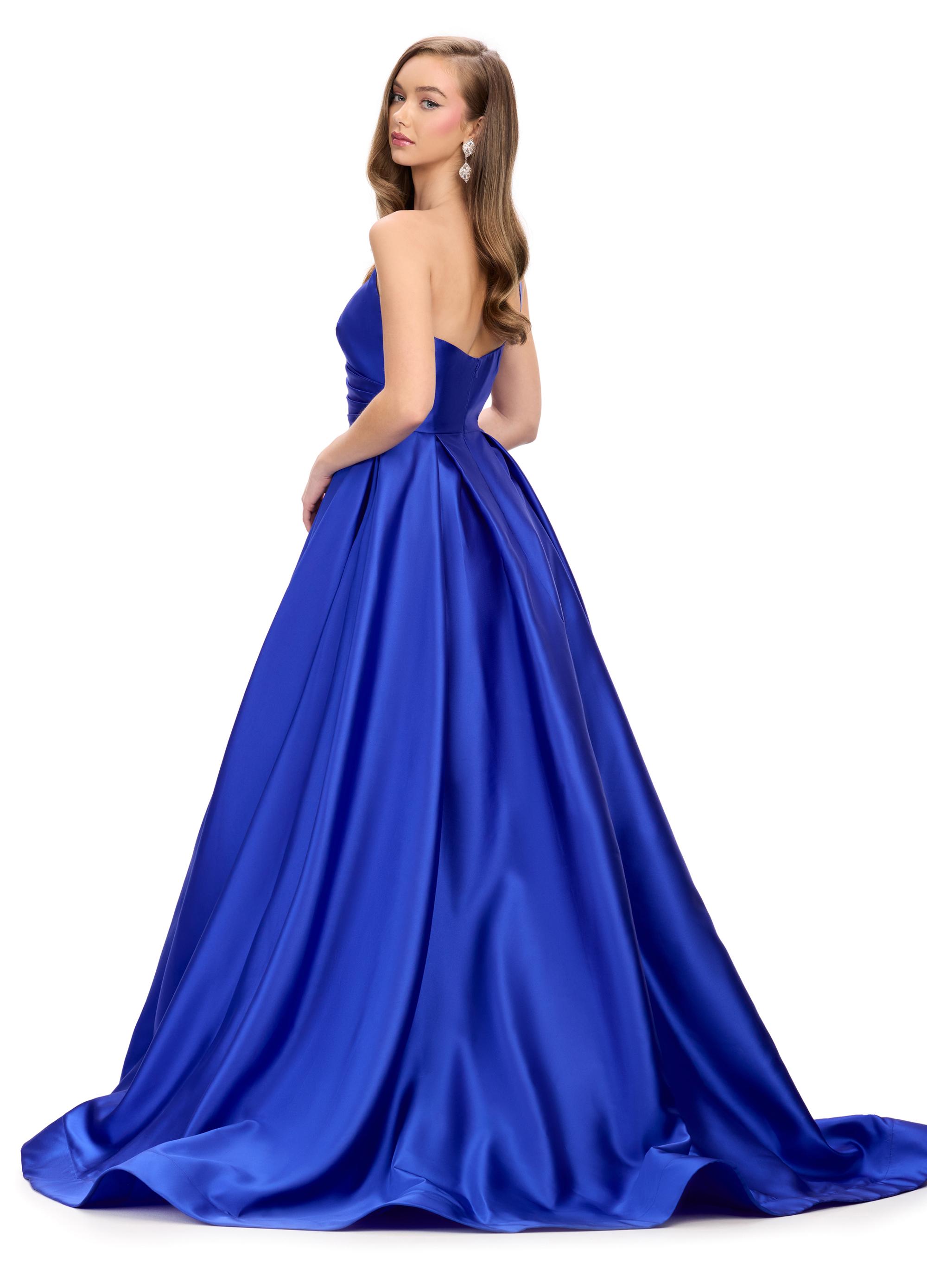 Back. Royal ASHLEYlauren 11772 stunning Mikado ball gown featuring a classic one shoulder design, sweetheart neckline, and a full A-line skirt for an elegant and sophisticated look.