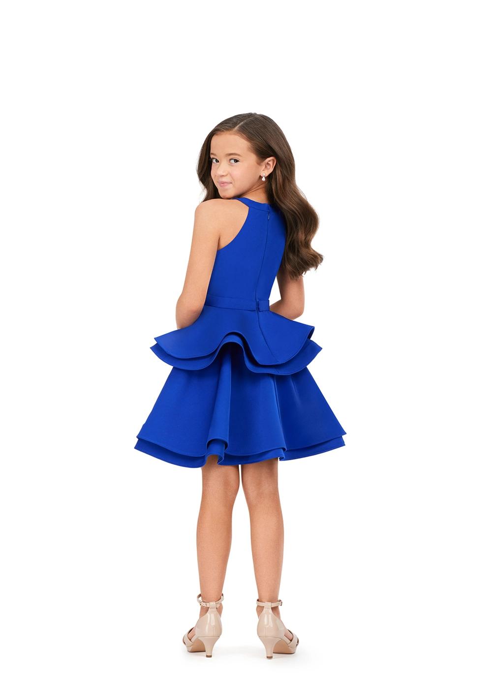 Back. Royal ASHLEYlauren Kids 8221 Crepe Cocktail Dress with Crew Neckline and Tiered Ruffle Skirt