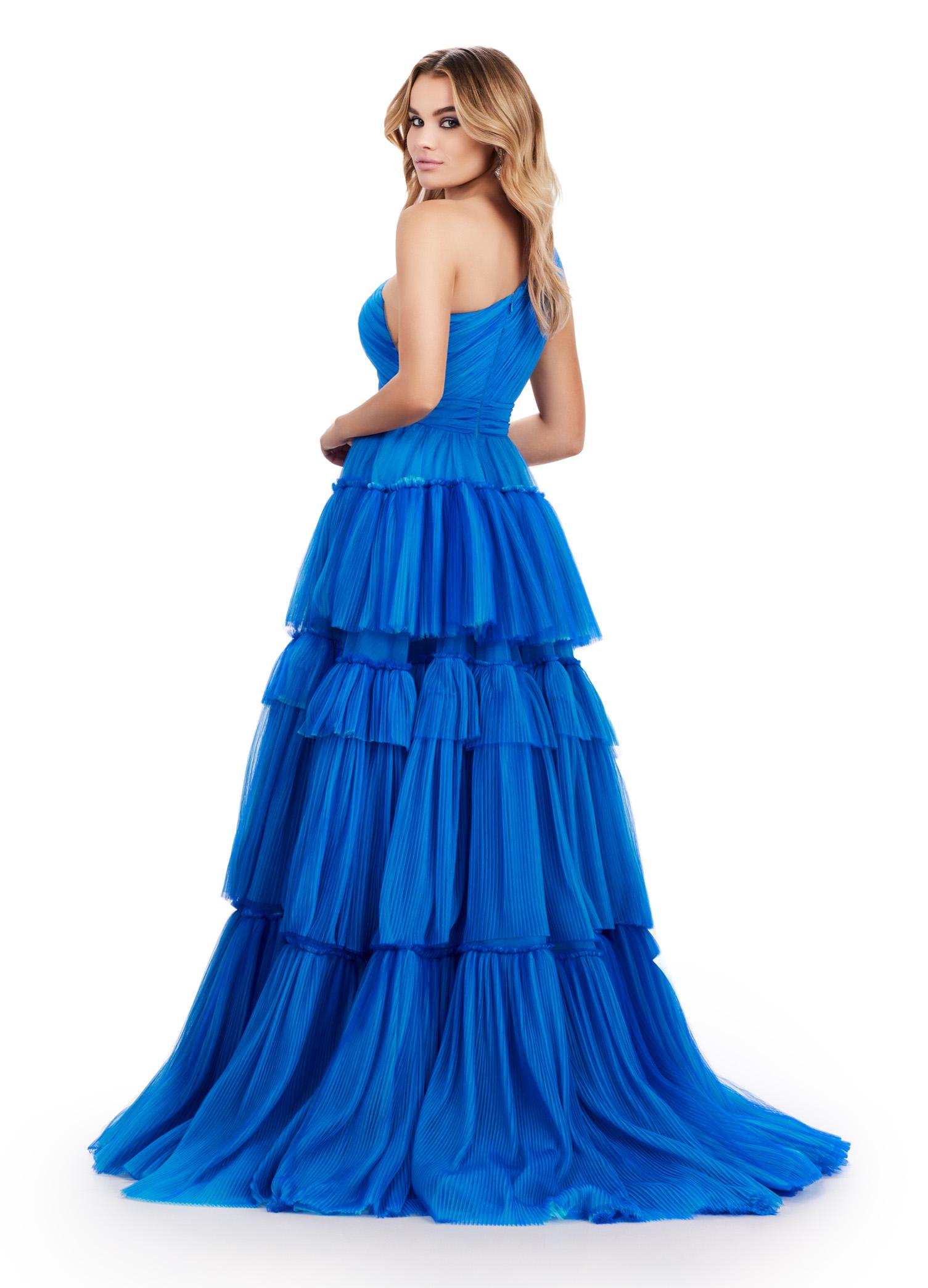 トップス louren tulle pleats tiered tops ASHLEYlauren 11619 One Shoulder Tiered Tulle Gown
