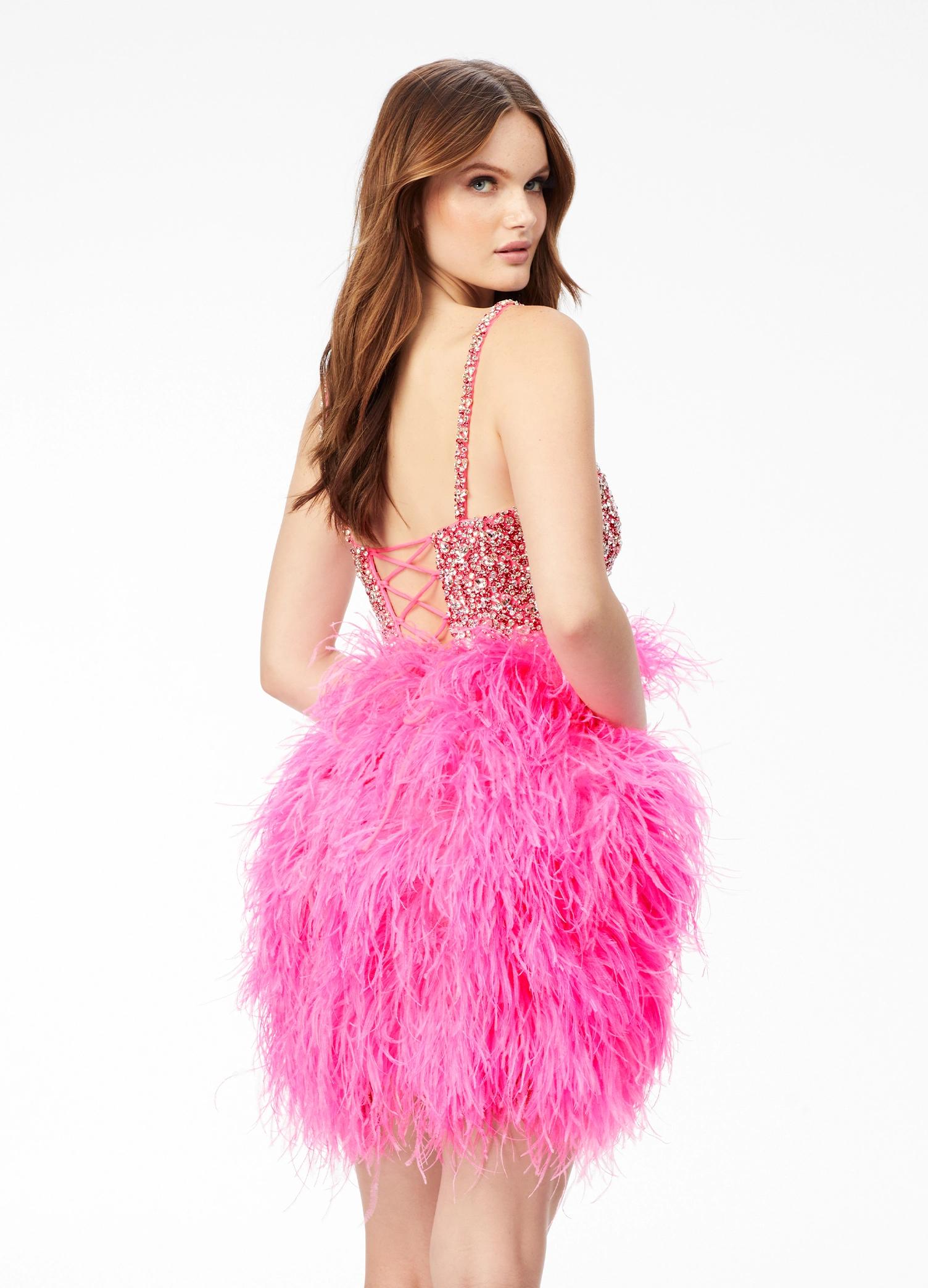 ASHLEYlauren 4537 Feather Cocktail Dress With Crystal Bustier