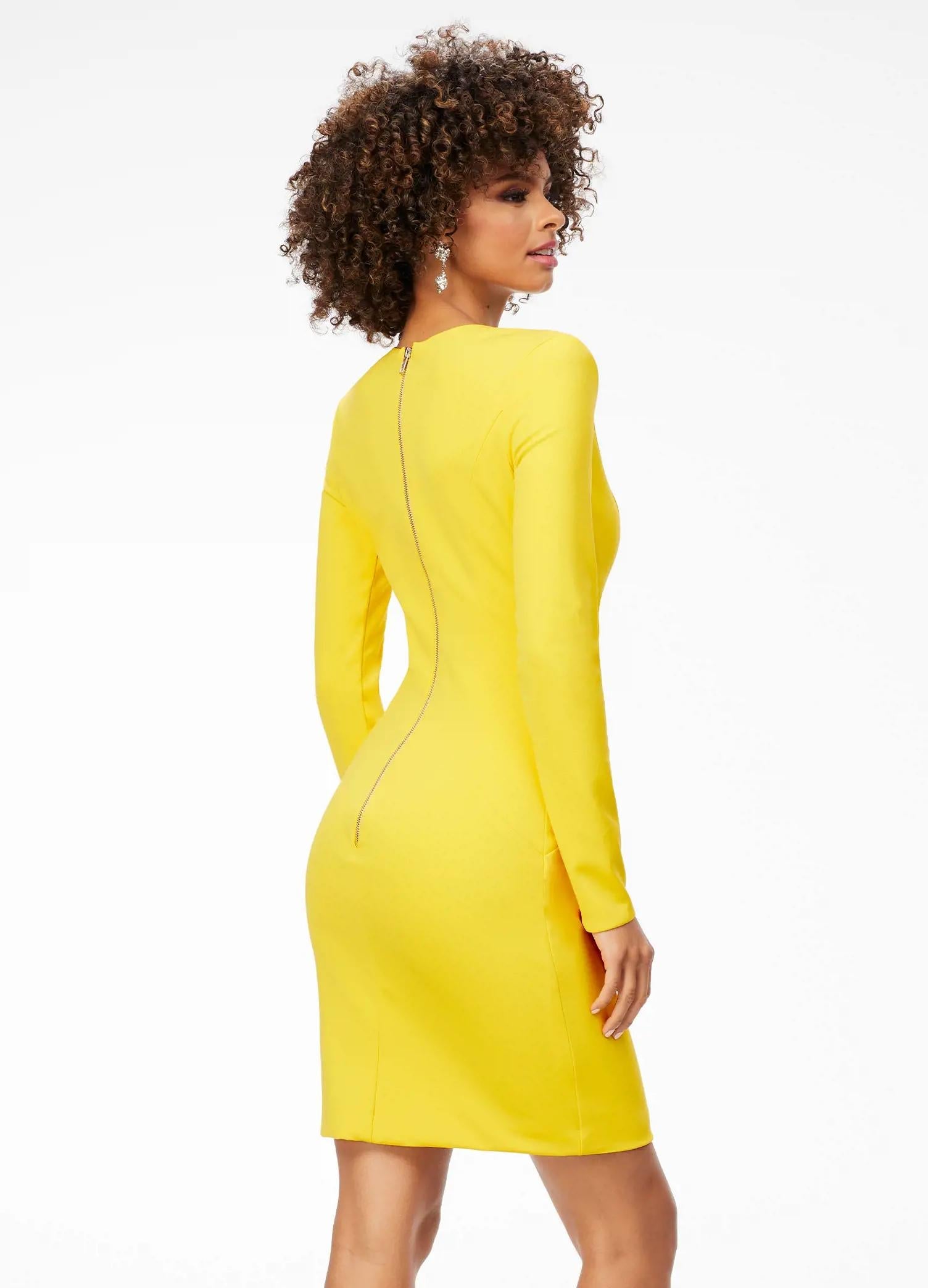 ASHLEYlauren 4336 - Fitted Crew Neck Short Dress with Long