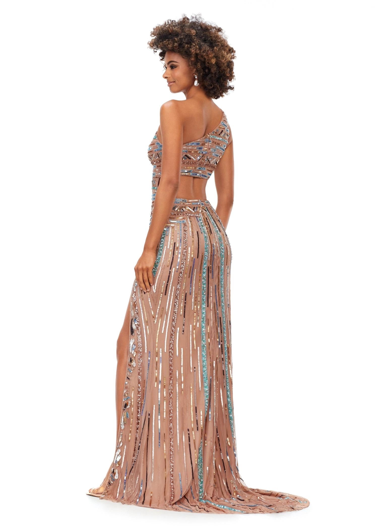 ASHLEYlauren 11372 Aztec Inspired One Shoulder Gown ASHLEYlauren 11372 Aztec Inspired One Shoulder Gown