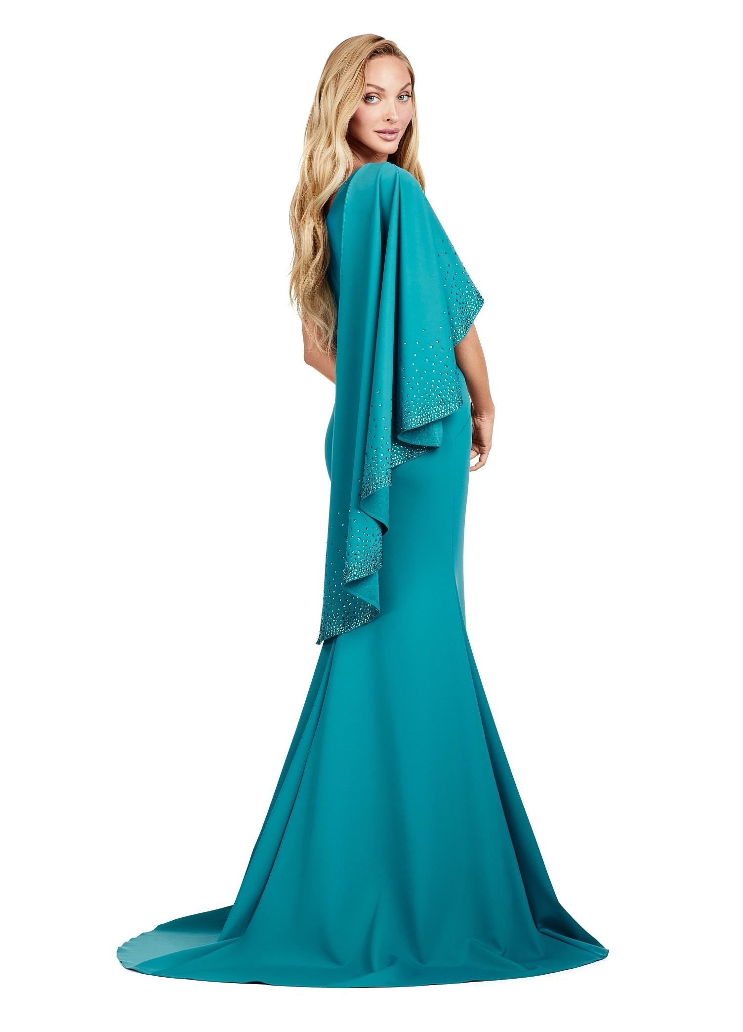 ASHLEYlauren 11421 One Shoulder Scuba Gown with Ruffle ASHLEYlauren 11421 One Shoulder Scuba Gown with Ruffle