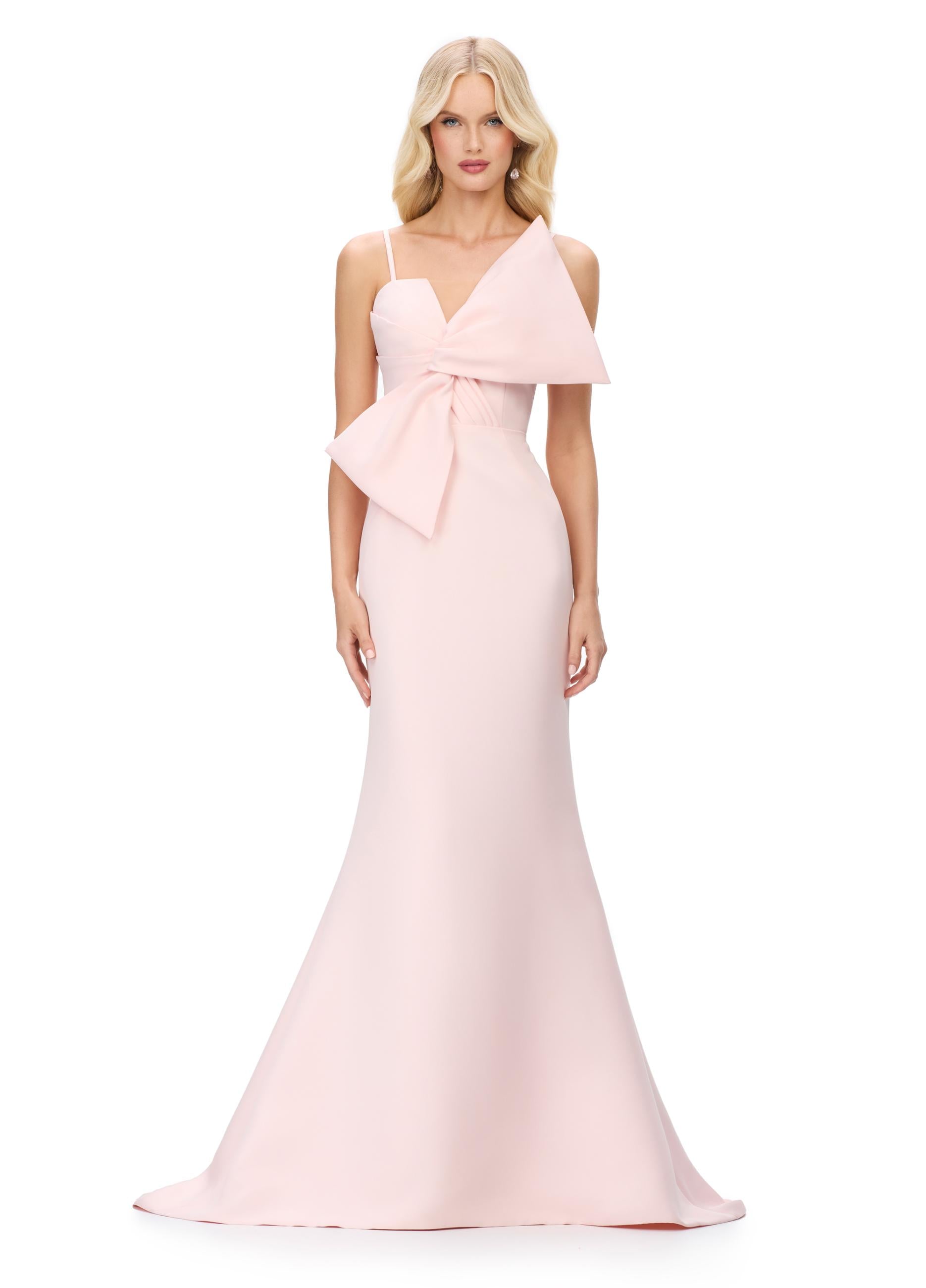 ASHLEYlauren 11702 Satin Bow Evening Gown