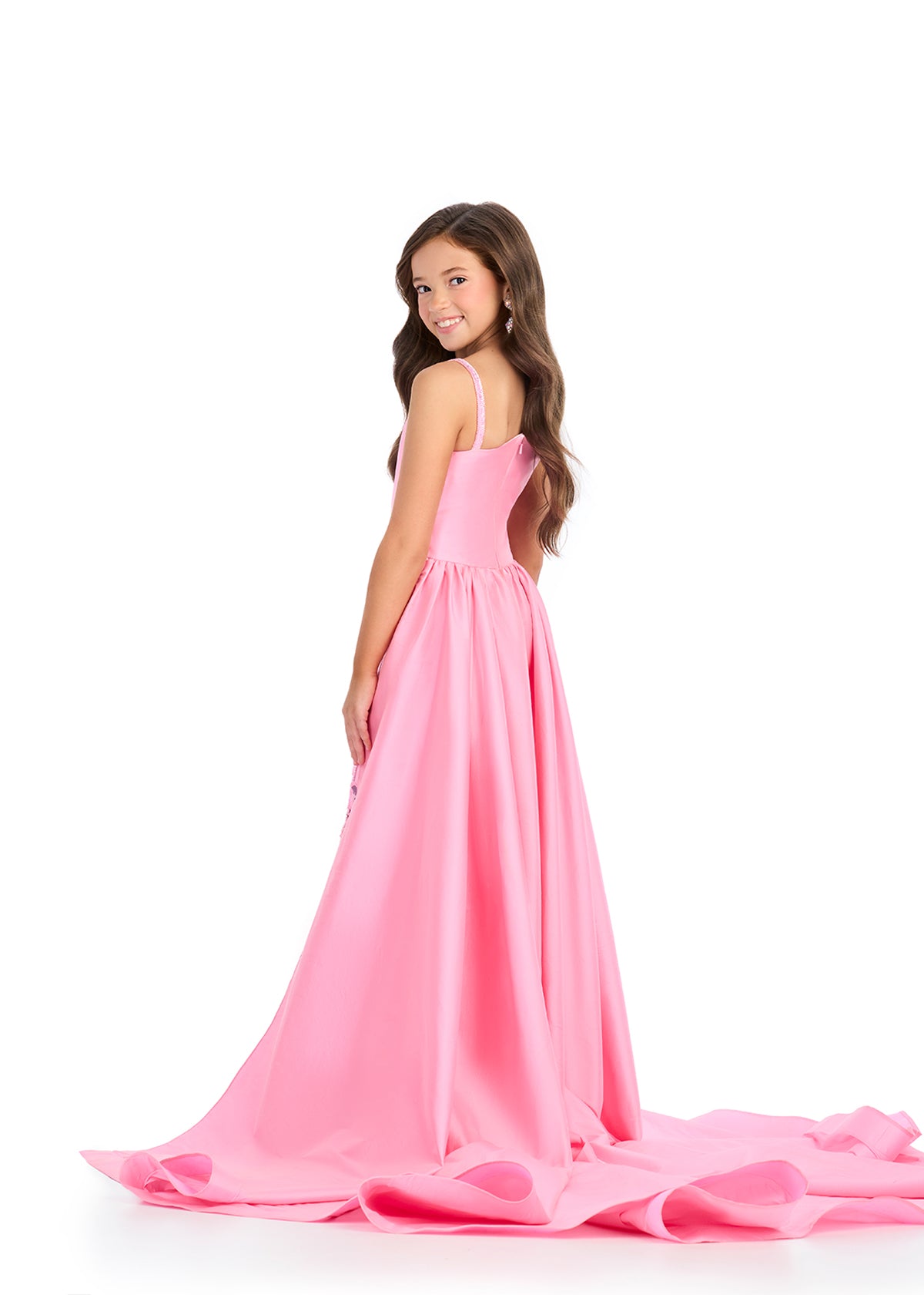 Back - ASHLEYlauren 8287 One-Shoulder Fully Beaded Jumpsuit with Taffeta Bustier and Flowing Overskirt with Train