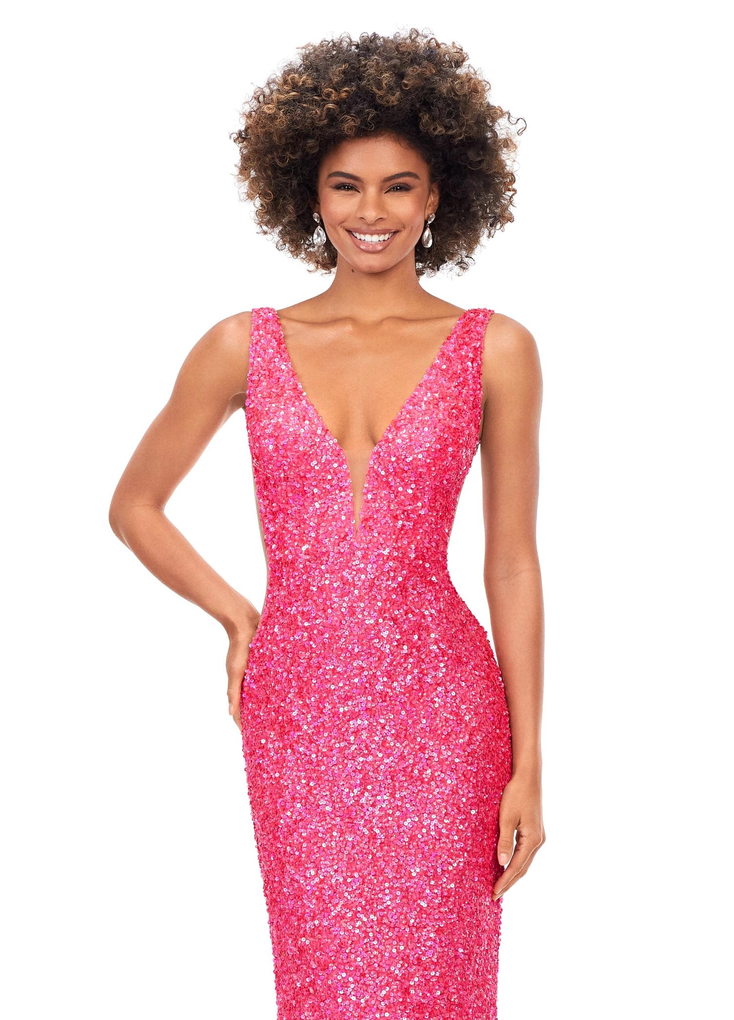ASHLEYlauren 11081 Fully Beaded V Neck Gown