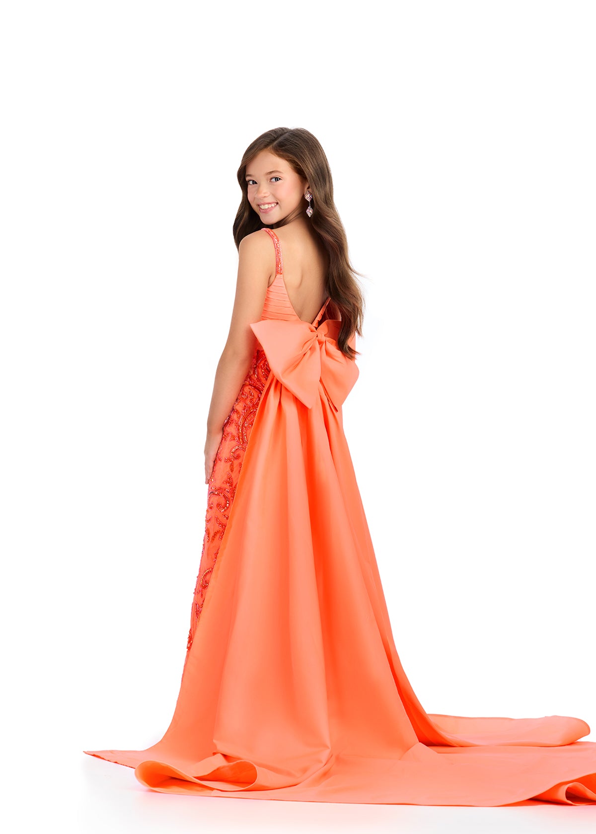 ASHLEYlauren 8292 Beaded Jumpsuit with Oversized Bow and Train