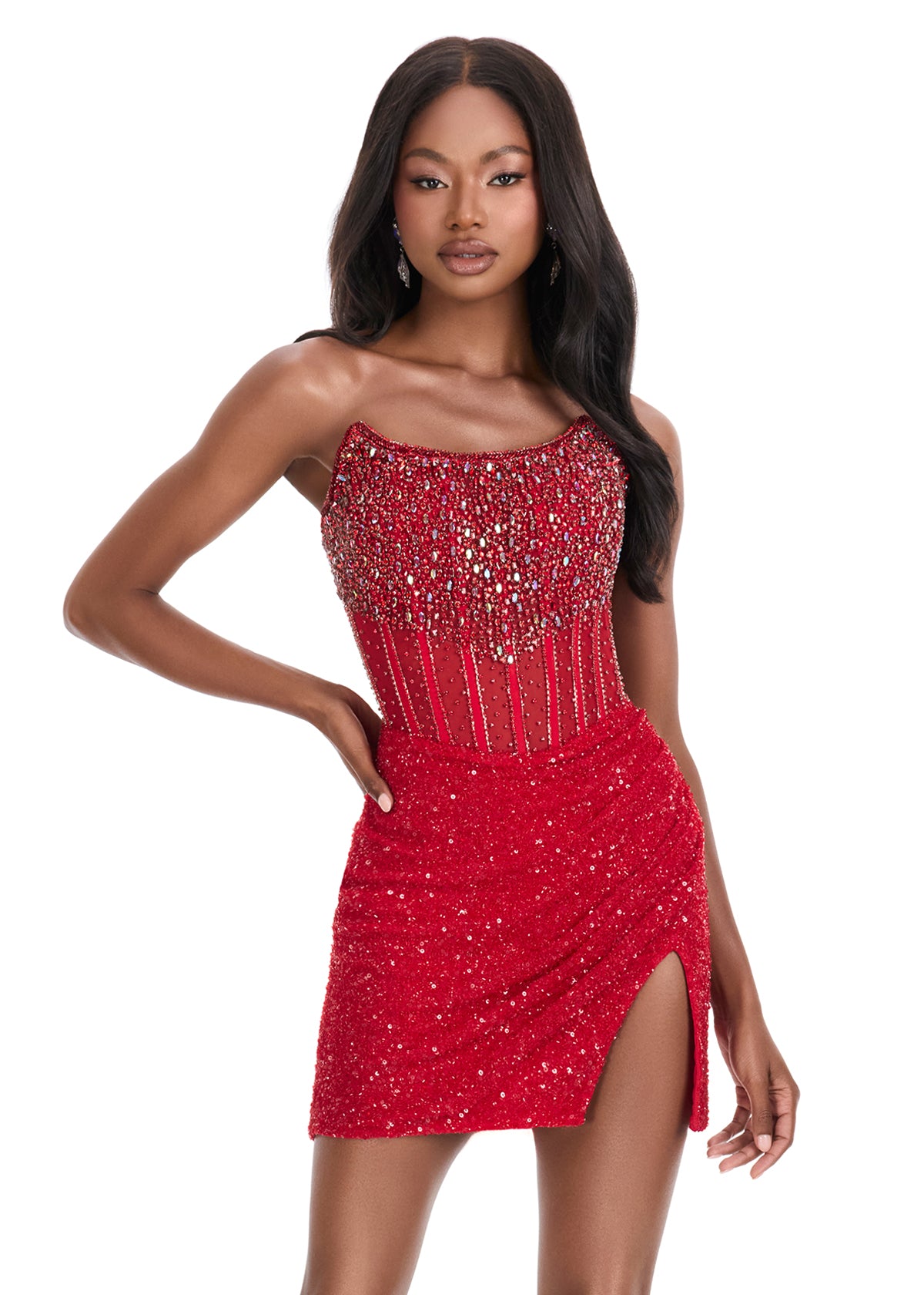 ASHLEYlauren 4564 Strapless Sequin Wrap Cocktail Dress
