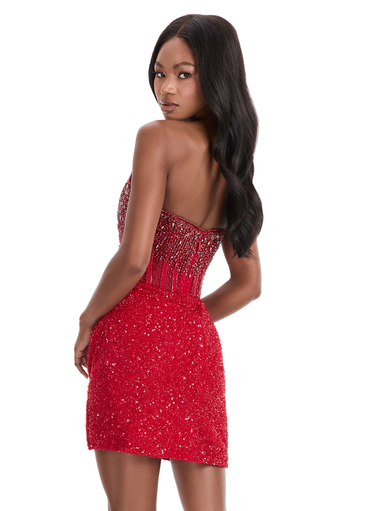 ASHLEYlauren 4564 Strapless Sequin Wrap Cocktail Dress