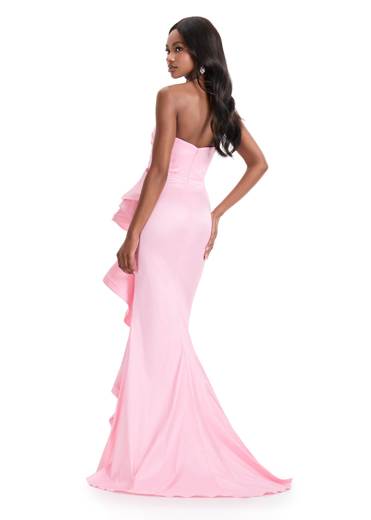 ASHLEYlauren 11751 Strapless Taffeta Gown with Ruffle