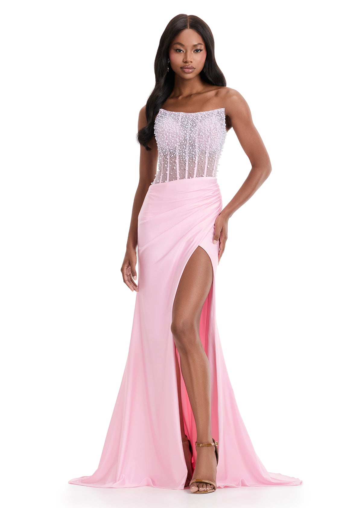 ASHLEYlauren 12087 Jersey Gown with Beaded Bodice and Side Slit ASHLEYlauren 12087 Jersey Gown with Beaded Bodice and Side Slit