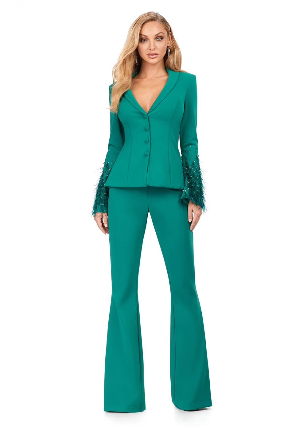 ASHLEYlauren 11946 Two-Piece Jumpsuit with 3D Floral Blazer ASHLEYlauren 11946 Two-Piece Jumpsuit with 3D Floral Blazer