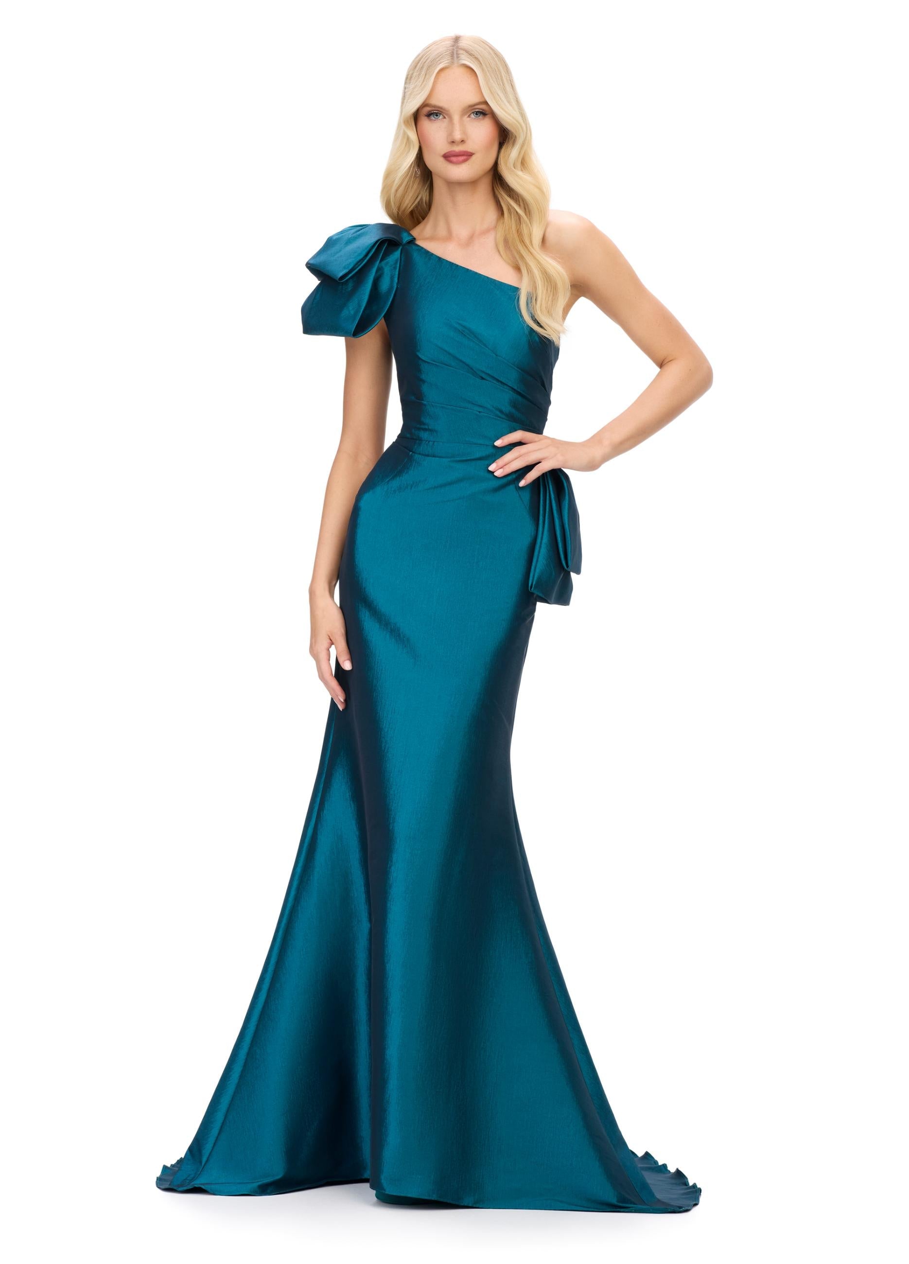 ASHLEYlauren 11722 - One-Shoulder Mermaid Gown with Ruffle