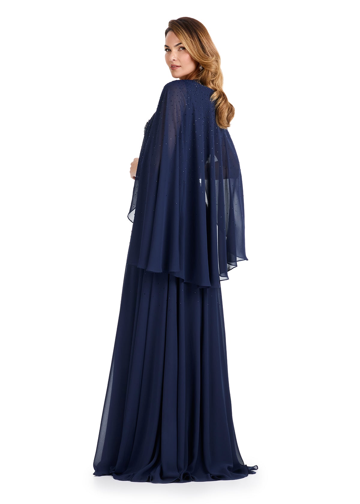 ASHLEYlauren E12092 Chiffon Gown with Beaded Bodice
