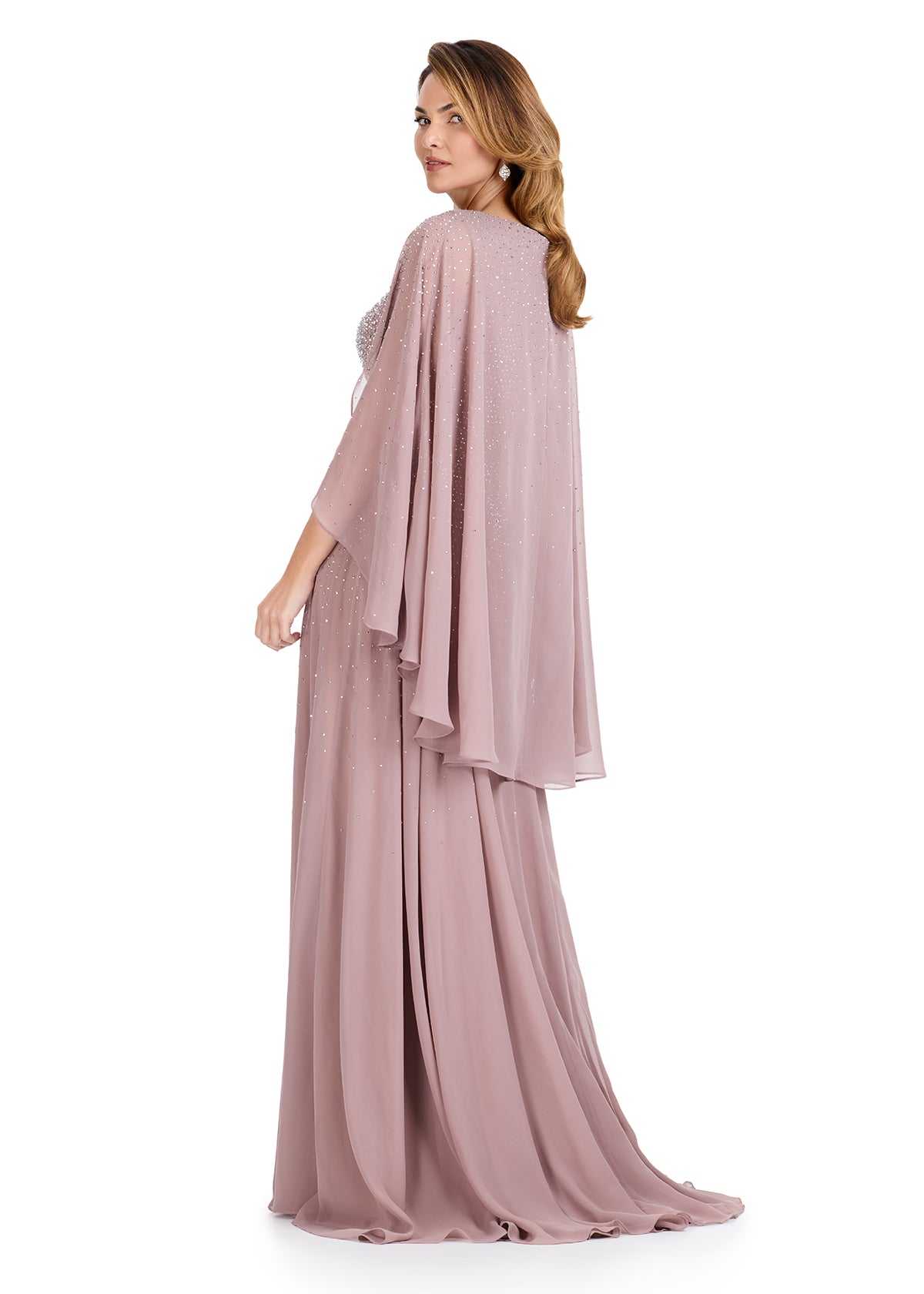 ASHLEYlauren E12092 Chiffon Gown with Beaded Bodice