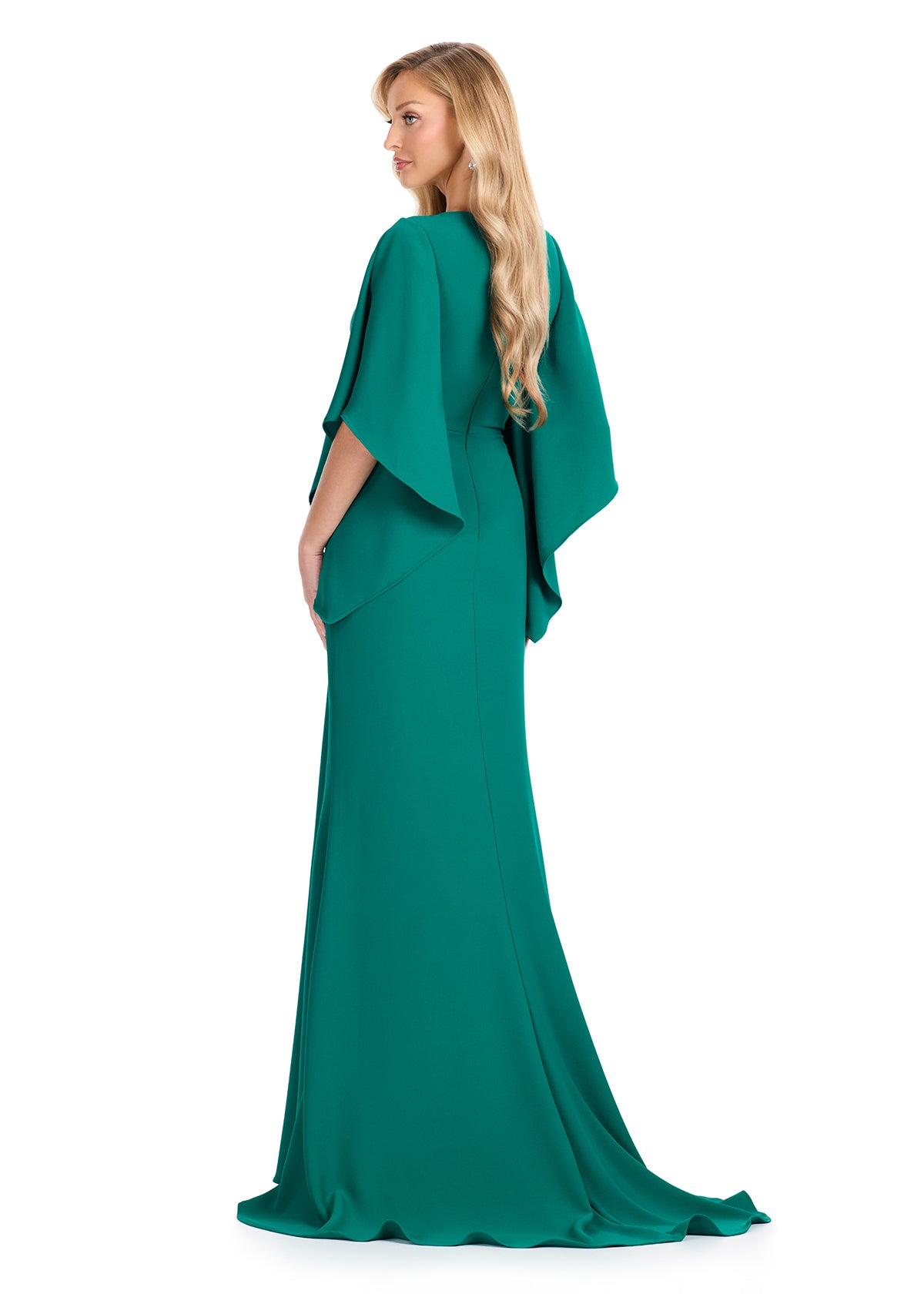 ASHLEYlauren E12101 Crepe Gown with Draped Sleeves