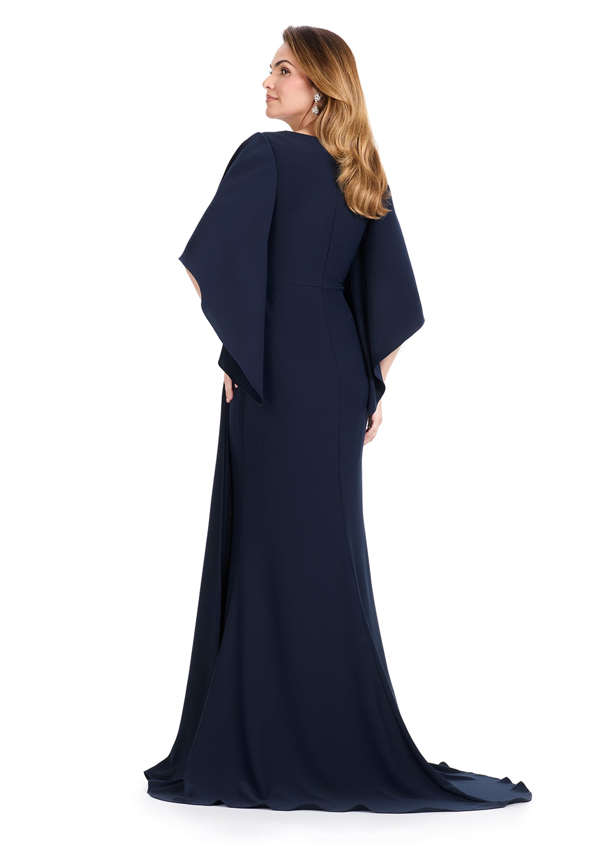 ASHLEYlauren E12101 Crepe Gown with Draped Sleeves