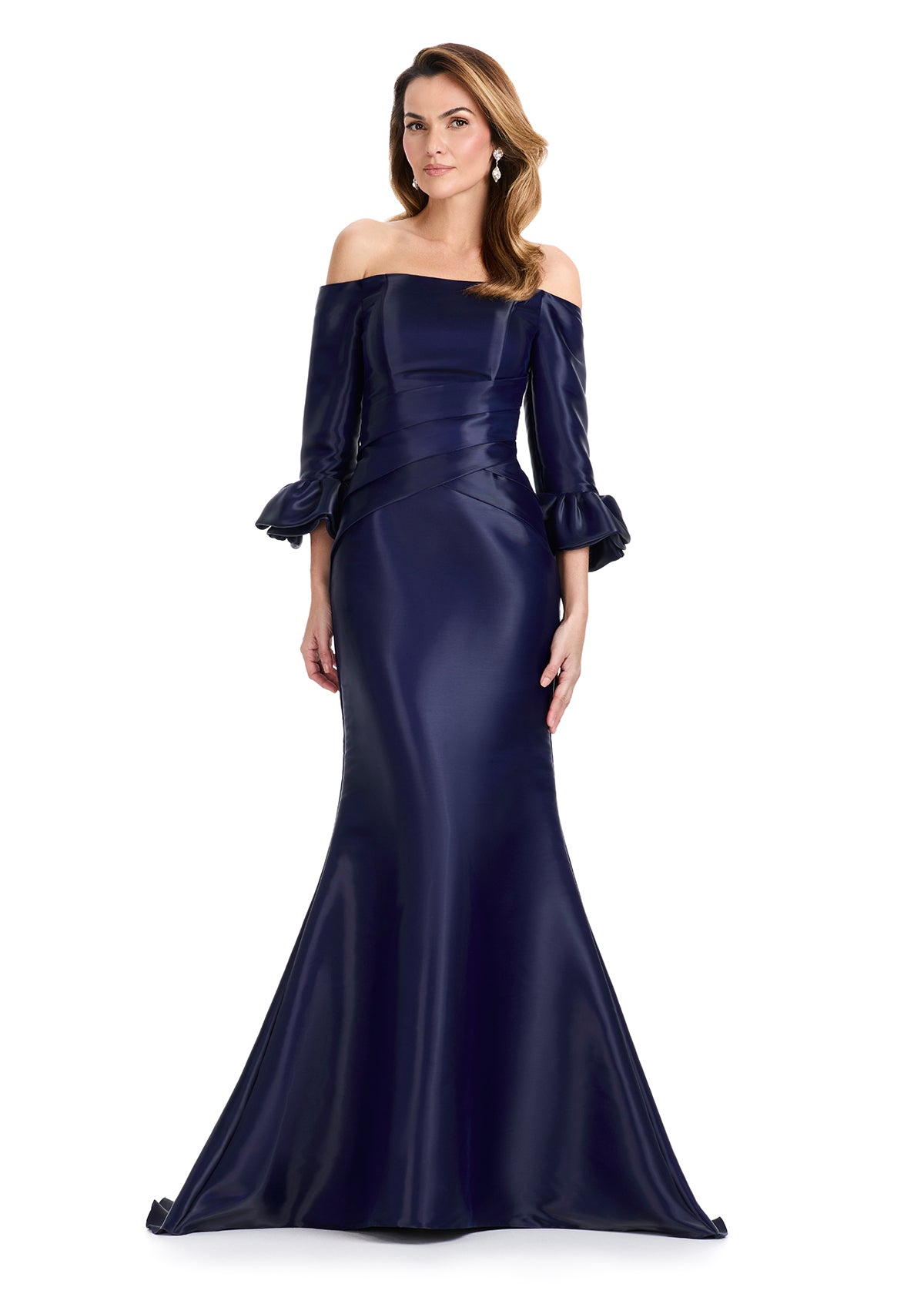 treatürself satin balloonpeplumone-piece ASHLEYlauren E12107 Off-Shoulder Satin Mermaid Gown