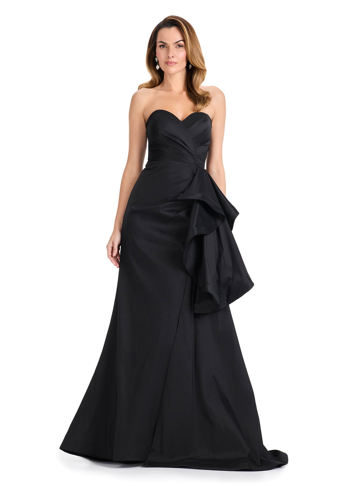 ASHLEYlauren E12118 Strapless Taffeta Gown with Side Ruffle