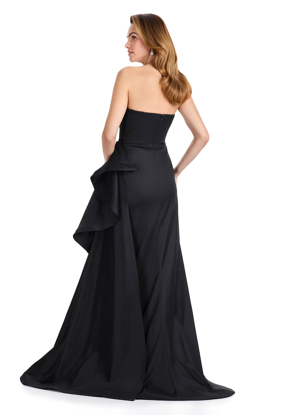 ASHLEYlauren E12118 Strapless Taffeta Gown with Side Ruffle