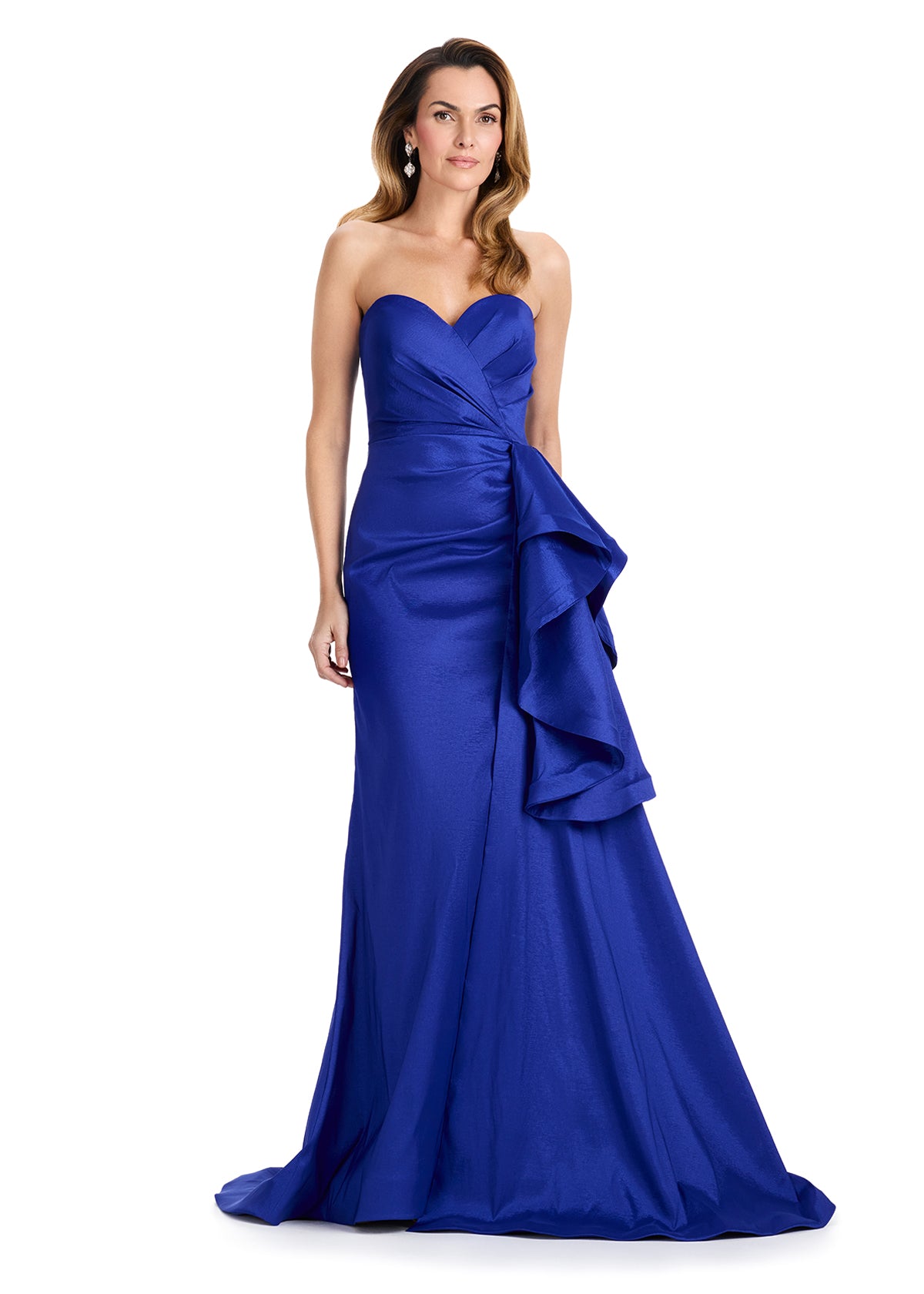ASHLEYlauren E12118 Strapless Taffeta Gown with Side Ruffle
