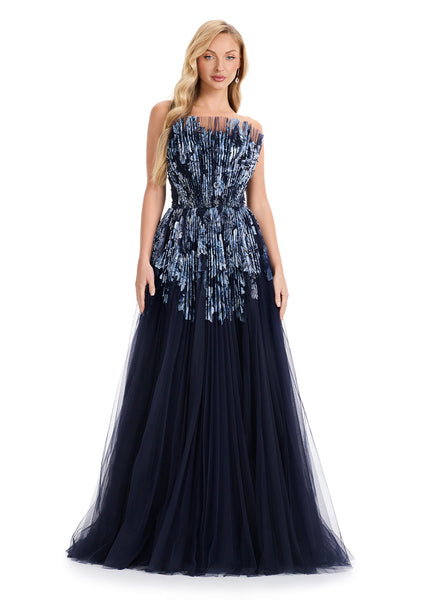 ASHLEYlauren E12127 Strapless Sequin Tulle A-Line Gown